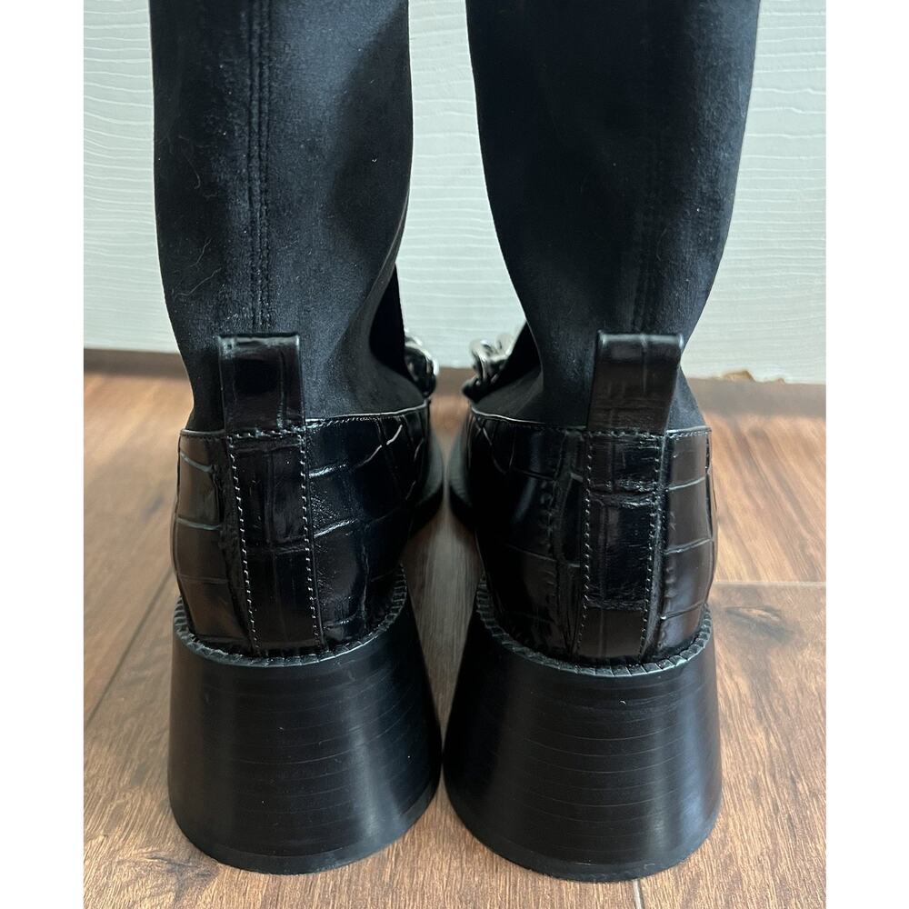 JEFFREY CAMPBELL Patrik Blk Embossed Leather Sock Booties Loafers - Picture 8 of 12